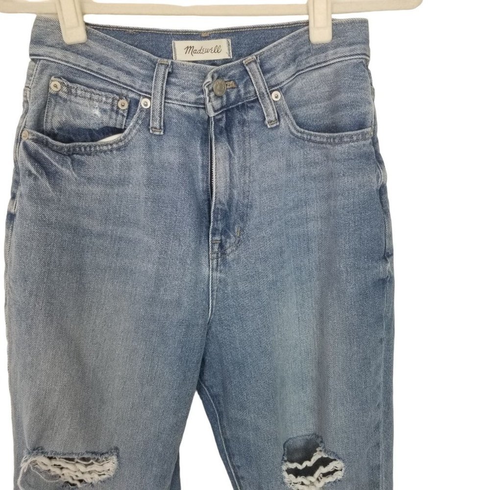 Madewell Womens 26 Blue Medium Wash Denim Distressed High Rise Mom Jeans Pockets - Picture 2 of 9
